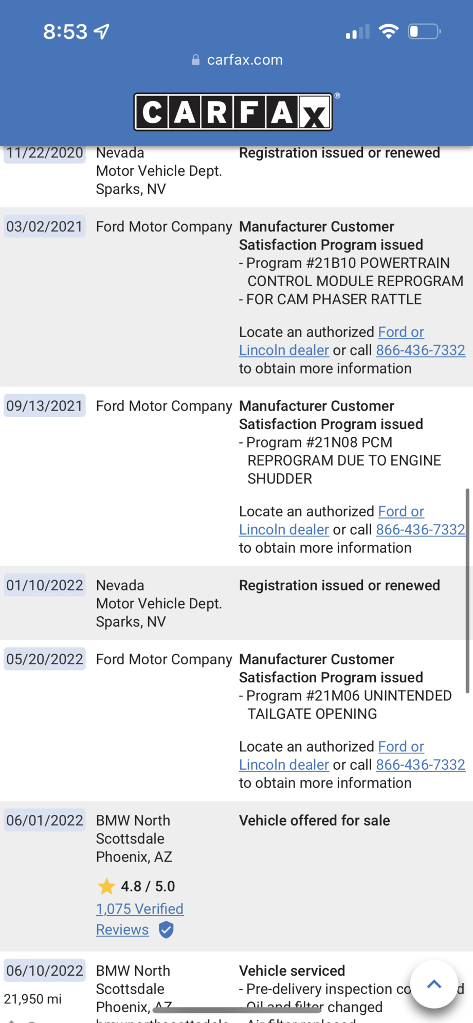 Looking at 2019 f150 Platinum “cam phaser/engine shudder reprogram