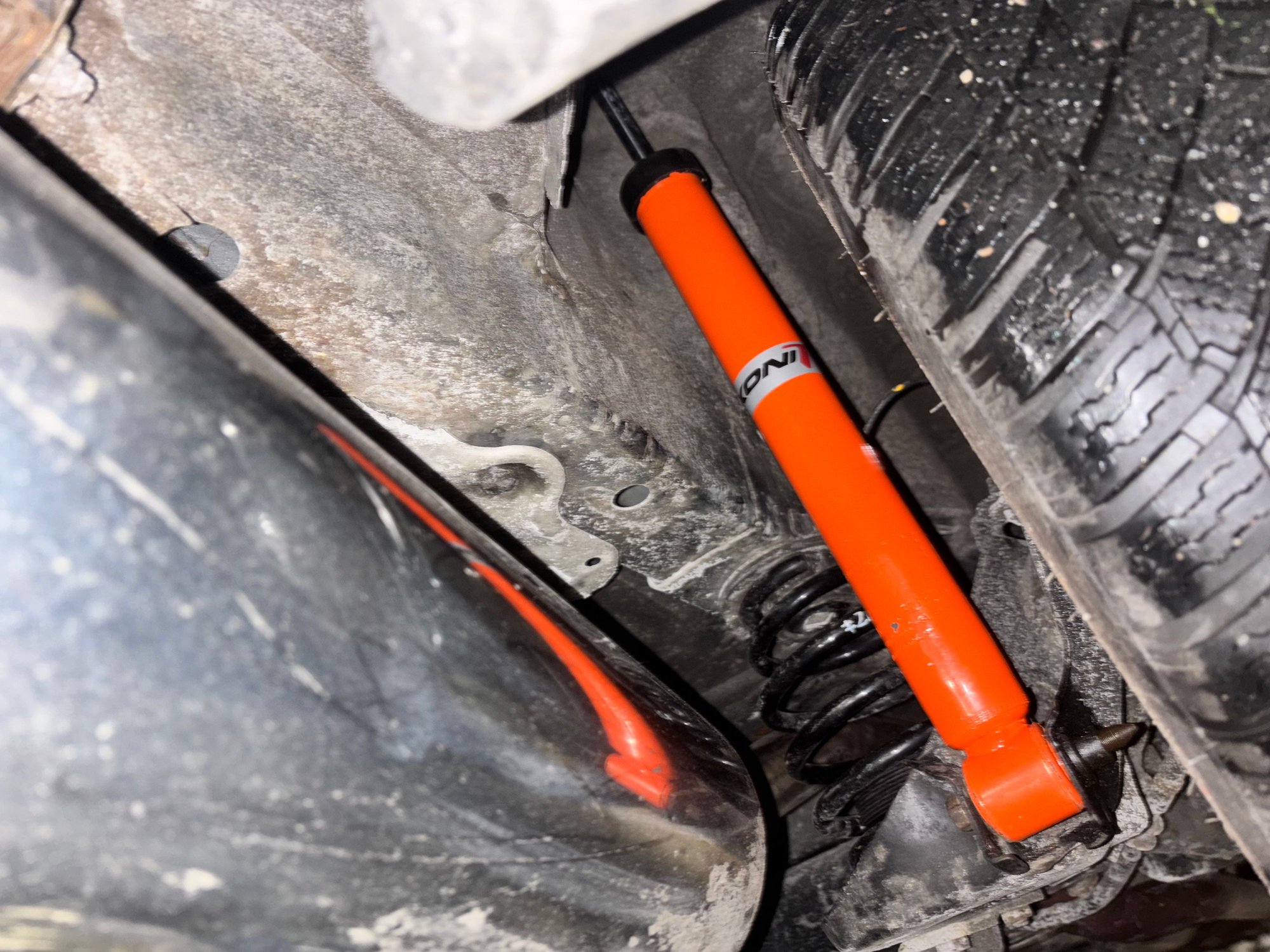 Passenger side rear BLITZ ZZ-R coilover shock had blown out from regular use, replaced with Koni Orange shocks retaining BLITZ Springs