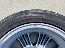 This pic shows the age of the used tire on the rim.