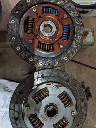 The upper clutch is the exedy I put in. I dont have a youtube, so cant upload the video. But my old clutch's springs shook in their holes. Wouldnt surprise me if I let it go farther, if one popped out at least partly.