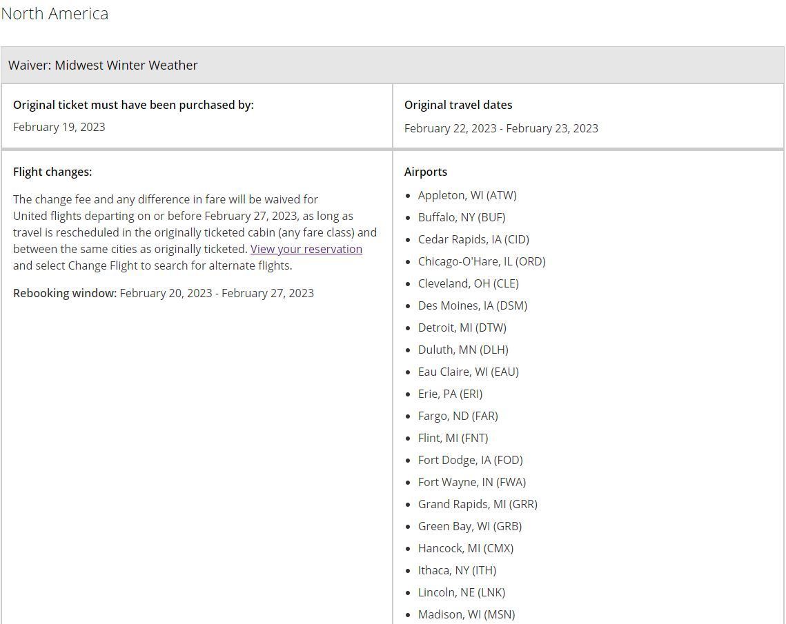 Travel Waiver Midwest Winter Weather February 22 2023