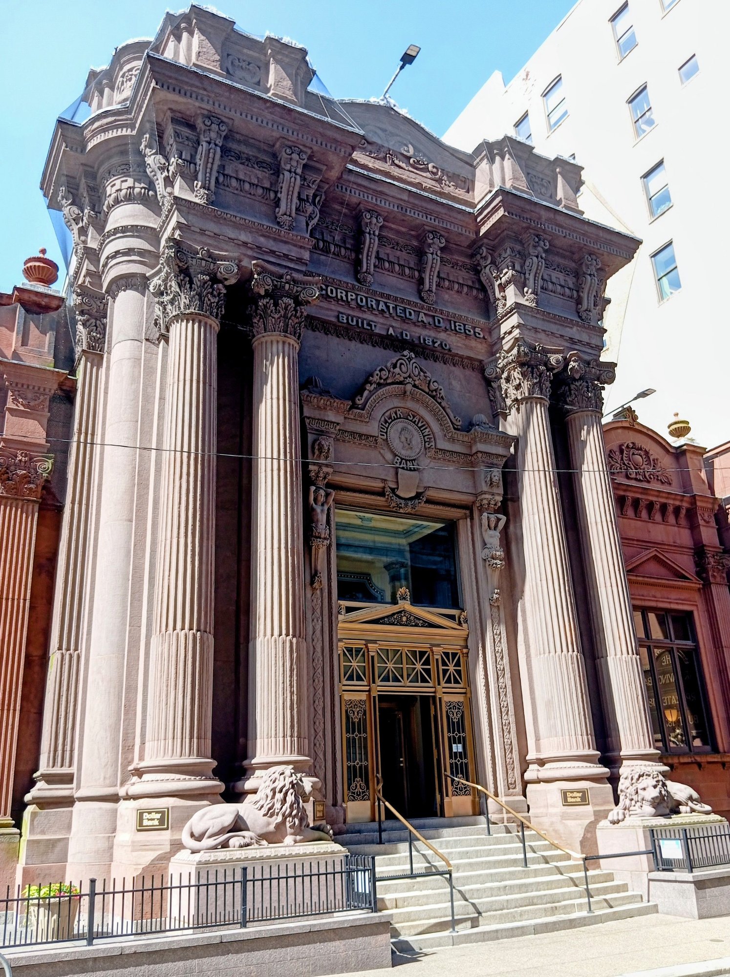 The entry to the banks of yesteryear resemble the entrance to a church, which is a testament to the immense amounts of money made on the heavy industry in Pittsburgh 