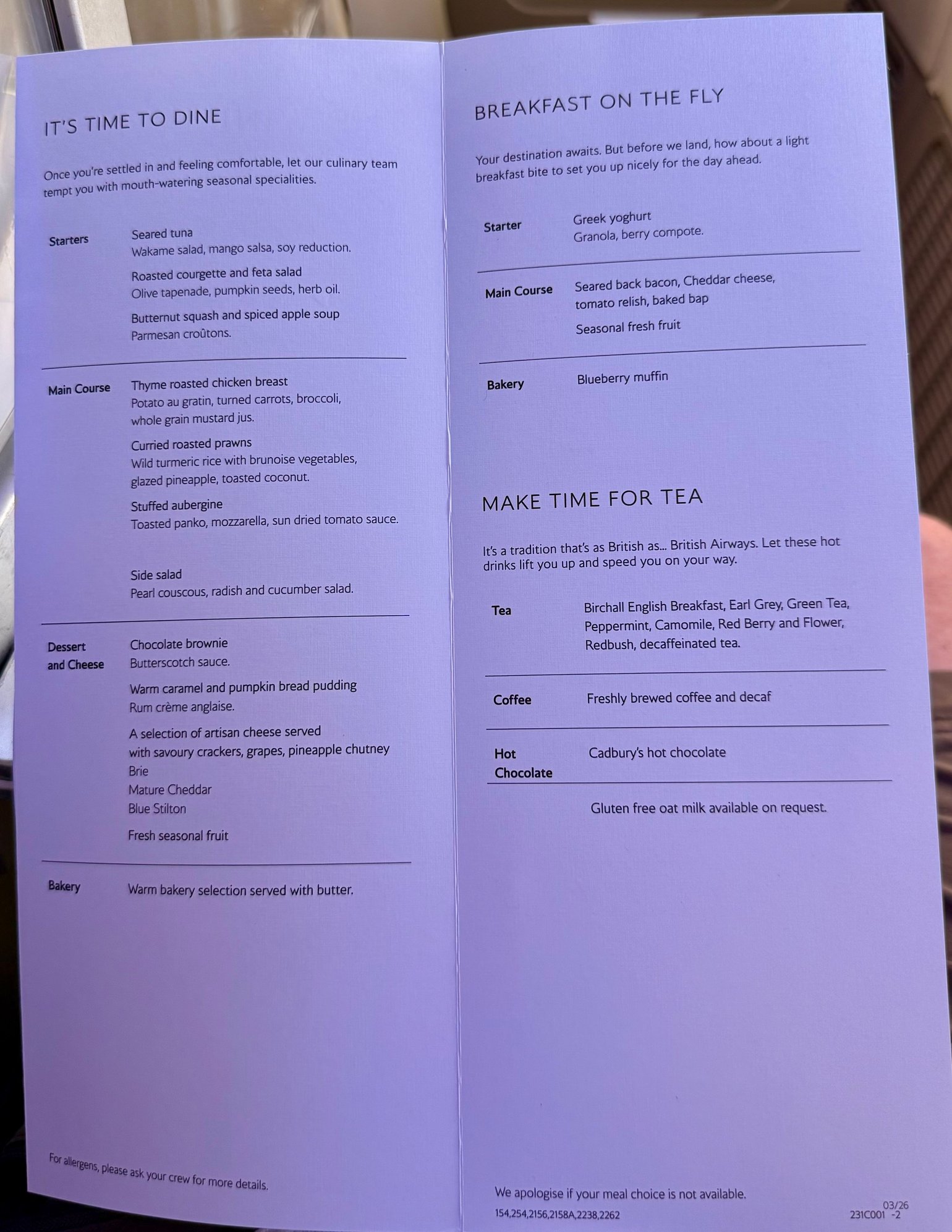 March food menu identical to February