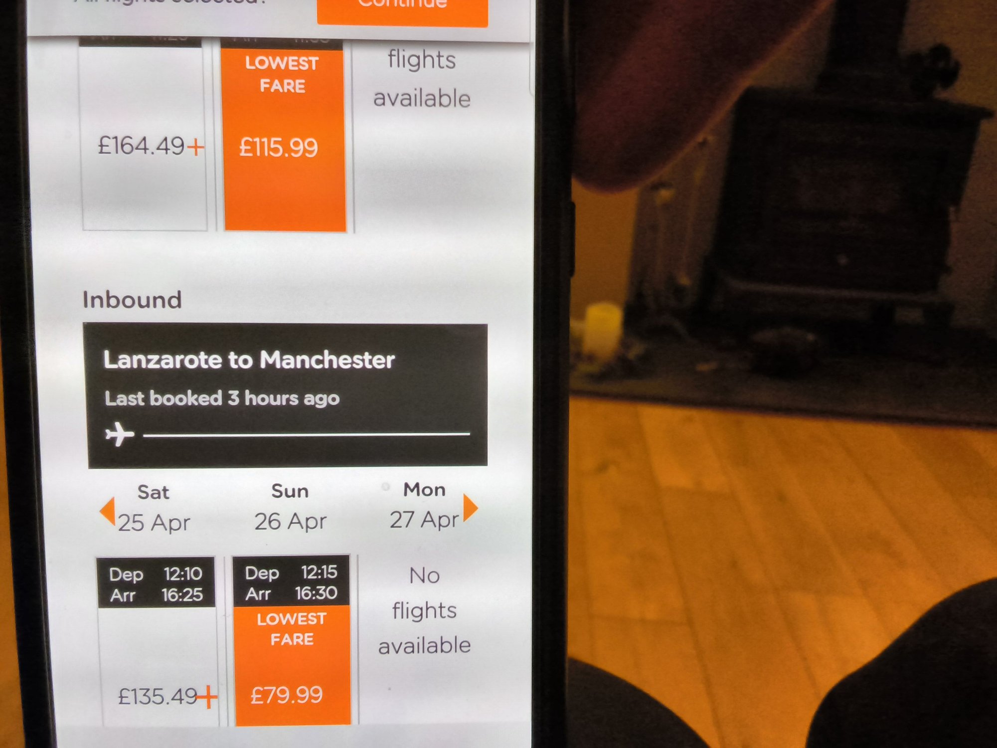 The return flight shows an increase of �10