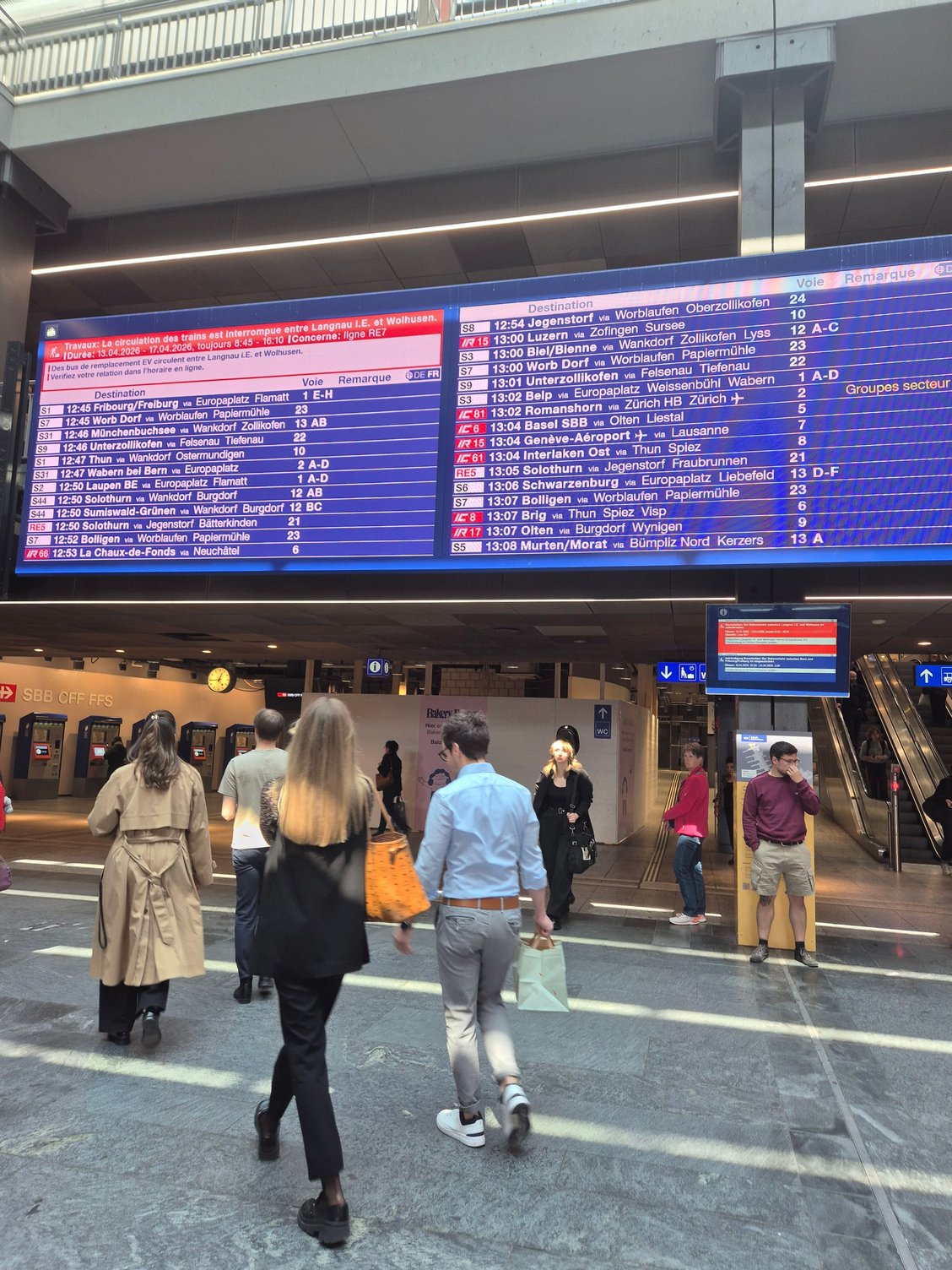 Departure board and my train is 13:04 to Geneva