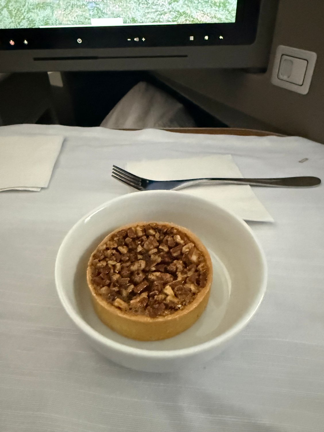 This pecan tart should have been served warm. Despite being cold and as hard as a hockey puck, I still managed to eat it. <img src=
