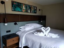 Bedroom is tight but workable.