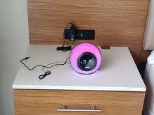 Clock radio in Pink mode. Looked promising for its mp3 speaker possibility, but didn't go that route. 