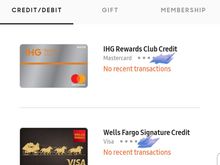 Screenshot of Samsung Pay cards in NFC wallet
