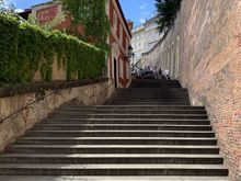 Up we go to the Prague Castle on an empty staircase.