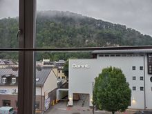 View from our hotel - behind this hill is the Salzach, and past that is the Hohensalzburg castle