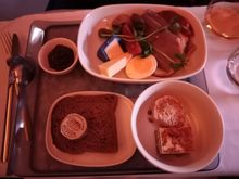 Strangely, they served from the last row forwards which meant by the time they got to my seat there was only the cream tea left which I didn't care for as breakfast. So I was told. Luckily, they had one Ploughman platter left but without the fruit salad. FA swapped the desert from the cream tea and I had what I wanted after all. Very good.