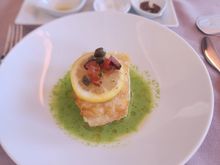Seabass - needed more of the caper mixture (atop the lemon), which the FAs provided on request; that and some additional salt made this solid