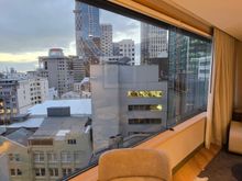 Living room area, and a city view