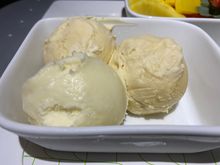 One scoop vanilla and two scoops of caramel or coffee or a mix?  The two unknown scoops were very sweet.