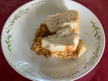 Breakfast , scrambled omelette sandwich 