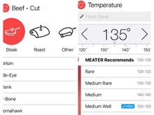 Steps 3 and 4 for Flank Steak as an example. You can toggle the target temp at the top or choose a preset. 
