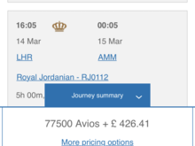 LHR-AMM on RJ J Class. 14-17 March 2024 (off peak).
