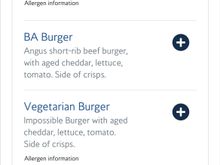 Hot food pre-departure dining menu