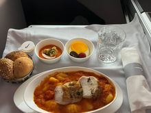 The chicken from the BA269 menu above. This was the second meal. Quite substantial. The chicken seems a bit of an after thought on the dish. 

Regarding my the butter… the container was about 3/4 full. 