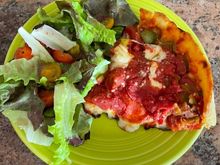 Leftover slice of Lou’s and a salad for lunch. There are now 8 Lou Malnati’s in AZ!  Now we have to hope that some big company doesn’t buy them and destroy them as happened with the Pizzeria Uno chain. 