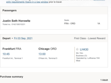 I booked a first class award and am seated in 1A but Lufthansa says business class fare O ???