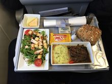 Salad with chicken, veal with caper sauce and mash, cheeses