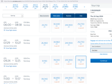 AA.com (In Japan) showing the same A availability, example fare basis: D7ATZNA7