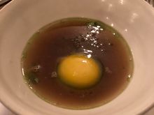 Egg yolk with trout roe and chicken broth - loved the creaminess of the yolk with the crunchiness with the roe as a contrast.