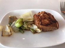 Salmon teriyaki cooked in the NZ Lounge.  OK, but way too salty