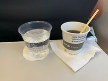 Black coffee and a sparking water
