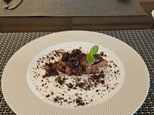 Chocolate Mousse, Chocolate Crumb & cherries. 