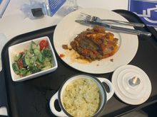 Israeli salad, moussaka, garlic herbed rice