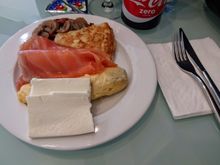 Food from the lounge in Madrid. I can't resist the empanada with smoked salmon and fresh cheese. 