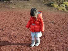Zoe was thrilled that the ground and her jacket was "same same"