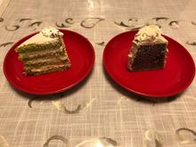 Durian pandan and pulot hitam cakes 