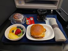 Bacon burger on arrival, a little over done bit edible