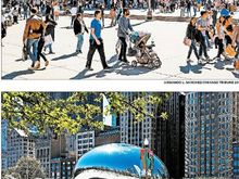 Exactly one year apart. Chicago’s Millenium Park. From today’s Chicago Tribune. 