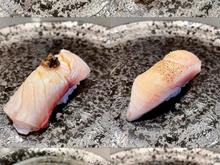 Omakase sushi nigiri at Hidden Fish in San Diego. Exquisite fish both in flavor and texture. We have a new found favorite: striped jack. 