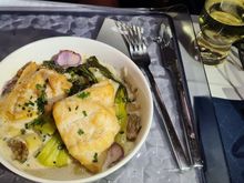 "The Grey" GA coast flounder & oysters. Plenty of flounder on this plate, nicely cooked (not to dry).