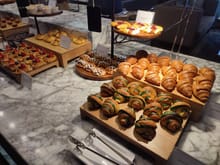 Croissants and pastries on the breakfast buffet