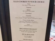 Hot meal options in the lounge