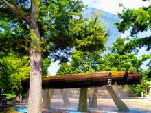 A water spray installation which provided relief in the fierce summer heat