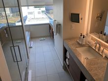 Bathroom has dual sinks so enough space for a longer stay