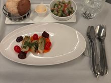 BA56 last night JNB/LHR. The artichoke starter was very nice as was the chicken main which I only remembered I should have photographed when it was half eaten. No wine for me as I had slight sinus problems which tends to aggravate it. For breakfast I tried for the first time the Bircher muesli and realised i have been missing out. Good flight.