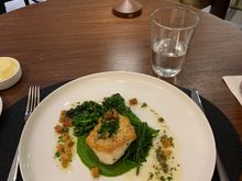 Roasted halibut with broccolini and sea beans…sauce was delicious