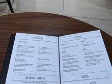 Updated beverage list at the sit-down restaurant 