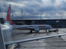 A SWISS plane on the tarmac at Zürich 