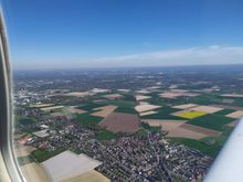 We flew over Krefeld and Moers, keeping Duisburg to the right (East)