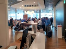 Entry to one of the overcrowded Lufthansa business lounges in Frankfurt 